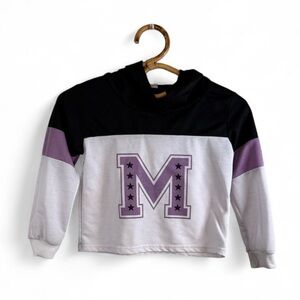 Girls Black & White Color-Block Hoodie featuring a Purple "M" Graphic size 5-6T